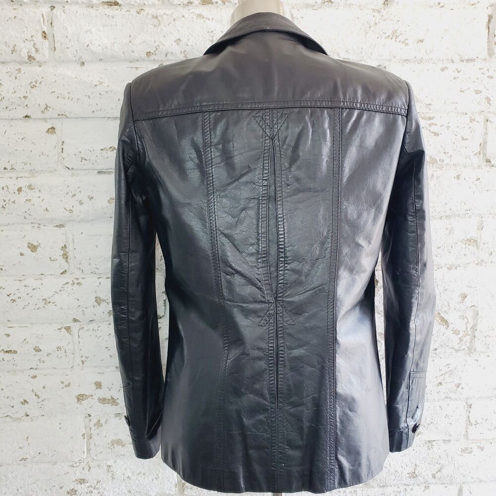 Vintage Womens Mens Black Leather Jacket Long Sleeve Shirt Biker Casaul SZ M - Picture 12 of 13